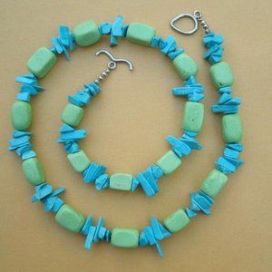 Turquoise and Lime Green Chunky Beaded Necklace